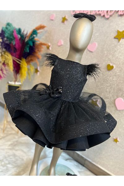 NA ADDESIGN Rochie de seara pufoasa din tul negru cu sclipici pentru fete