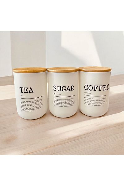 ELZEY HOME Glass Tea-Candy-Coffee Jar with Bamboo Lid Set of 3