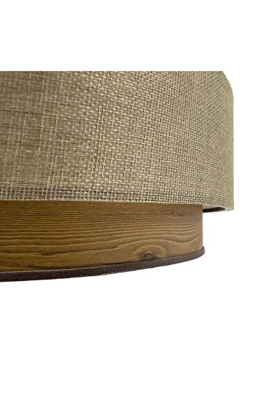 Vivido Home Lina Üçlü Avize & Abajur Seti, Kum Beji-ahşap Desen