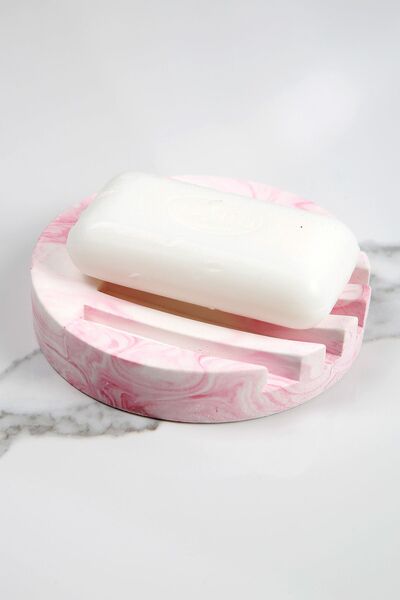 betonmall Mermer Desenli Yuvarlak Model Beton Katı Sabunluk Su Giderli 10 cm