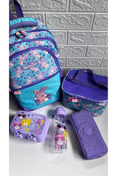 RKY SERENITY Relaxion Set of 5 - Rabbit Figured Backpack and Lunchbox, Pen Holder and Sabot Container