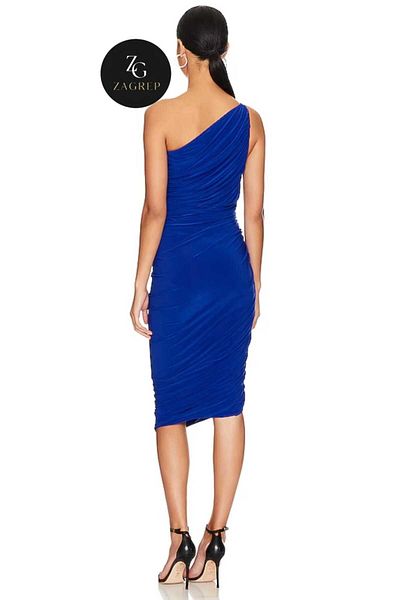 Zagrep Saks Blue One Shoulder Draped Midi φόρεμα - Με επένδυση και χωρίς εσωτερική εμφάνιση
