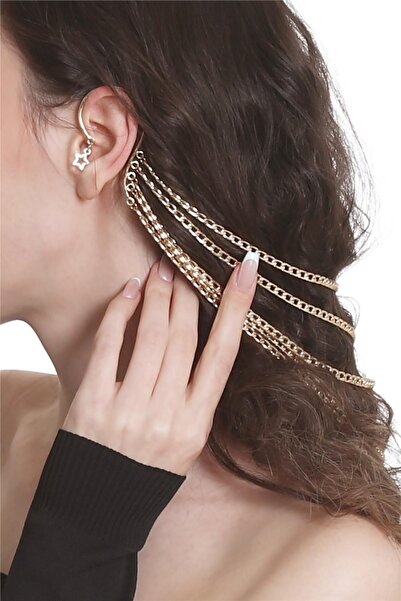 LABALABA Kadın Lak Altın Renk Kaplama Yıldız Charmlı Tasarım Saç Zinciri & Sa...