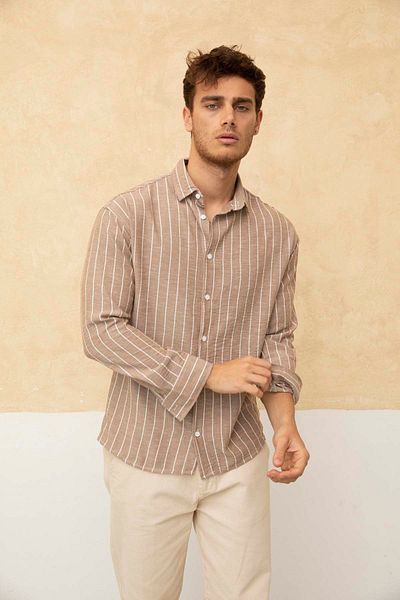 COOL TARZ Ανδρικό πουκάμισο MINK-WHITE Relax Fit Line με λεπτομέρειες