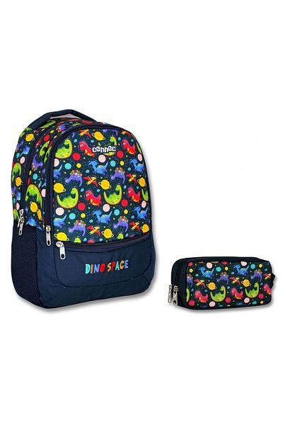 ÜMİT ÇANTA Cennec Black Dinosaurs Primary School Backpack and Pen Holder Set - Boy