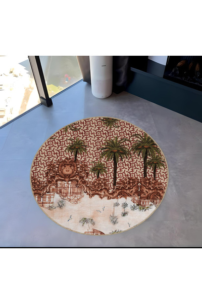 Rugs Modern Halı Tapestry Design Round Palm Detailed Decorative Carpet 5337