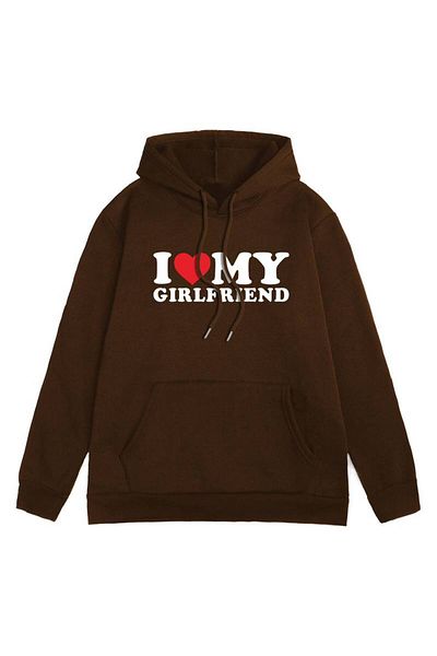 AMMA I Love My Girlfriend Printed Unisex Oversize φούτερ με κουκούλα - Χειμερινό φούτερ με 3 νήματα