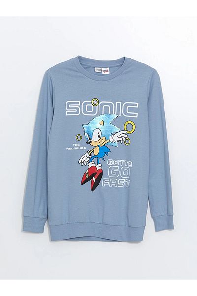 LC Waikiki Tricou pentru copii LCW pentru băieți - decolteu, imprimeu sonic, paiete reversibile, mânecă lungă
