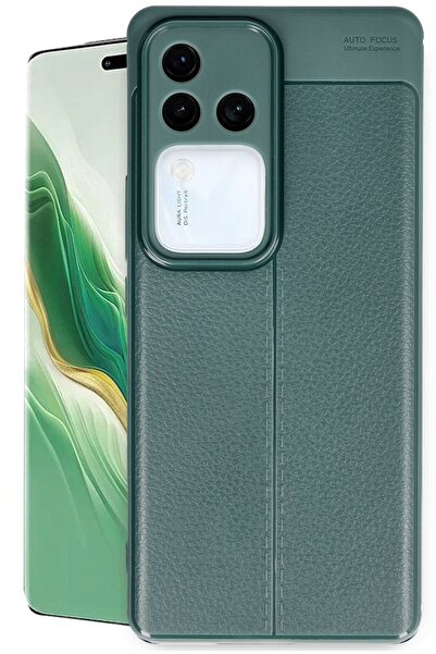 Hatreds Vivo V30 5G Uyumlu Deri Tasarımlı Korumalı Lüx Kılıf - Koyu Yeşil