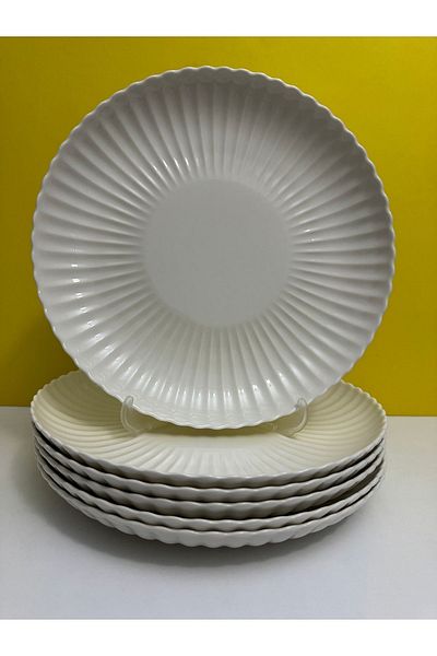 MAViHOME Mussel Model Cream Porcelain 26 Cm Serving Plate Set of 6