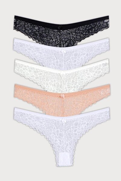 Nicoletta Mixcolor Women's Panties 5 Pack Brazillian Lace