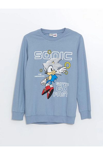 LC Waikiki Tricou pentru copii LCW pentru băieți - decolteu, imprimeu sonic, paiete reversibile, mânecă lungă