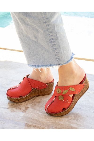 CONSUELO Wedge Heeled Leather Slippers 11420