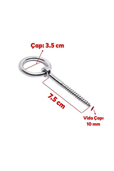 Badem10 Halkalı Vidalı Gerdirme Sabitleme Metal Paslanmaz M10 Çekme Kaldırma Tavan Kancası Asma Kit Civatalı