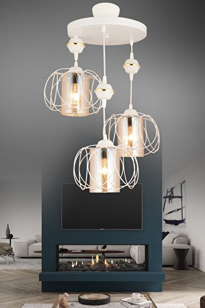 Genel Markalar Sarkıt Beyaz 3'lü Safir Aşağı Bakan Lüks Avize