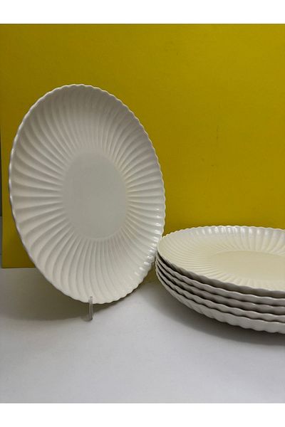 MAViHOME Mussel Model Cream Porcelain 26 Cm Serving Plate Set of 6
