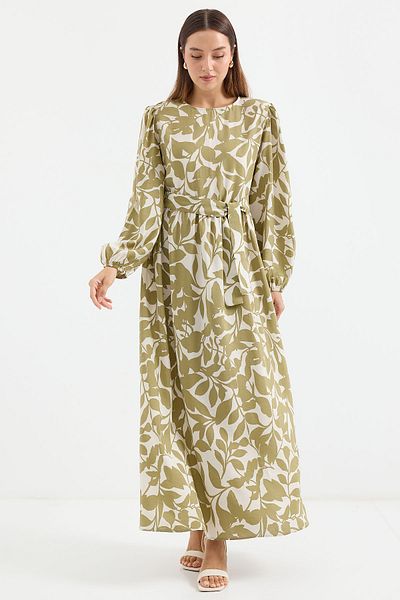 Bigdart 2513 Model Oil Green Balon Maneca Hijab Rochie