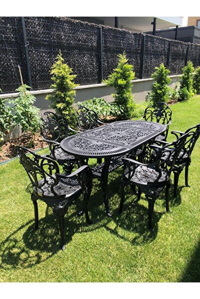 IVF Isparta model ferforje görünümlü PLASTİK 6 kişilik Oval masa ve sandalye ...