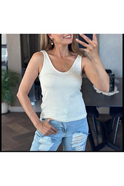 KAROL Ekru Önü Arkası U Yaka Triko Bluz