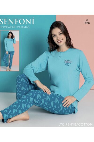Genel Markalar 10200 BATTAL PENYE UZUN KOL MAVİ PİJAMA TAKIMI