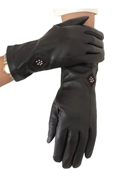 Sir Cliffson Hakiki Deri Taş Detaylı Kadın Eldiven