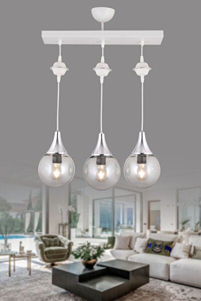 Genel Markalar Sarkıt Sıralı Beyaz 3'lü Füme Glop Camlı Krom Aşağı Bakan Lüks...