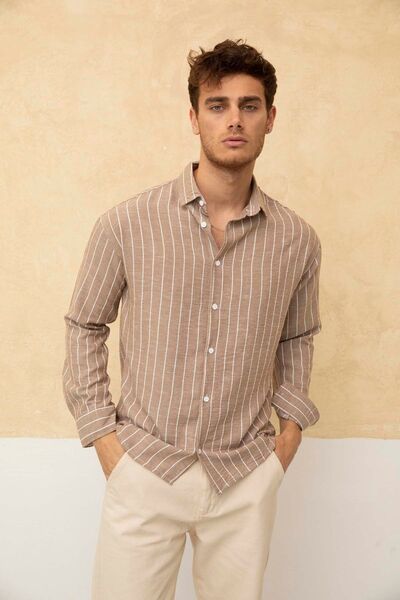 COOL TARZ Ανδρικό πουκάμισο MINK-WHITE Relax Fit Line με λεπτομέρειες