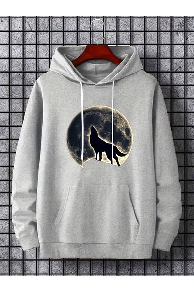 AMMA Χειμερινό φούτερ με στάμπα Dolunay Wolf Unisex Oversize - Φούτερ με κουκούλα με 3 νήματα