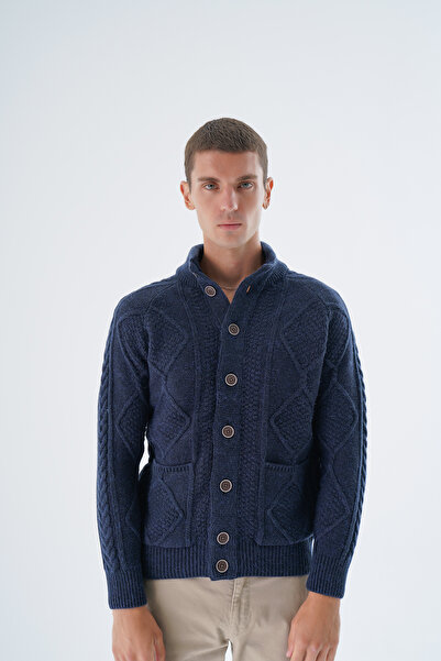 Trist Star Ανδρικό γιακά με κουμπιά μπλε ναυτικό με πλεκτό μαλλί με τσέπες πλ...