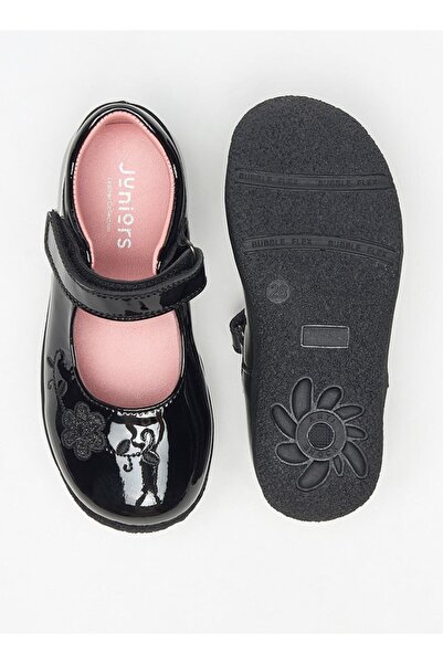 Juniors Flower Embroidered Mary Jane School Shoes with Hook and Loop Closure