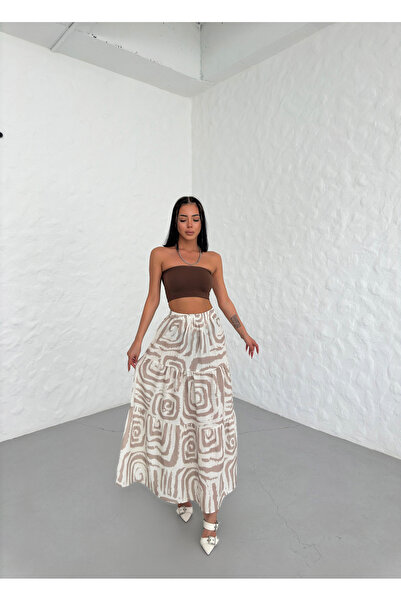 DİMA FASHİON KADIN BEL LASTİKLİ DESENLİ ETEK