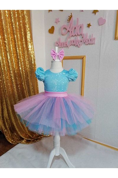 NA ADDESIGN Rochie pufoasă Regina Zăpezii din tul albastru roz