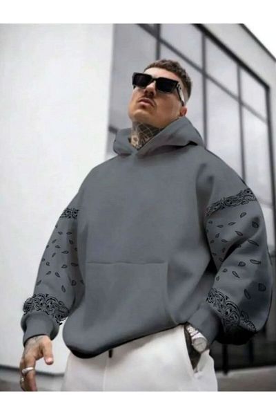MOONBULL Men's Oversize Hooded Sweatshirt - Sleeve Pattern Detailed