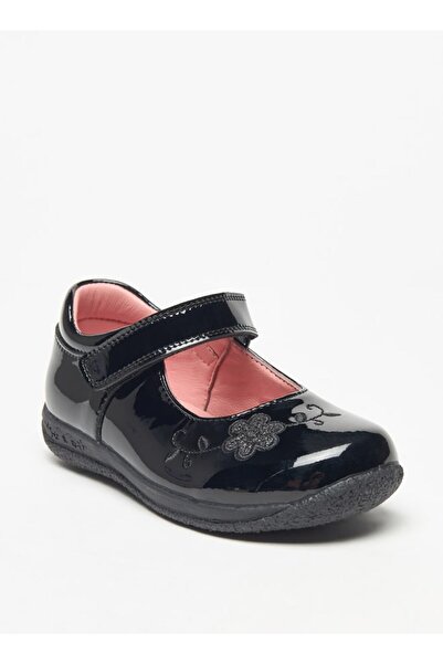 Juniors Flower Embroidered Mary Jane School Shoes with Hook and Loop Closure