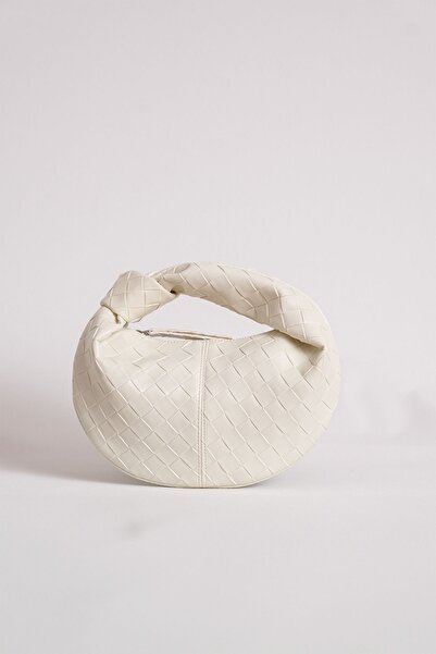 Çantacımstore Geantă de mână Mini Jordie împletită alb catifelat Bttg