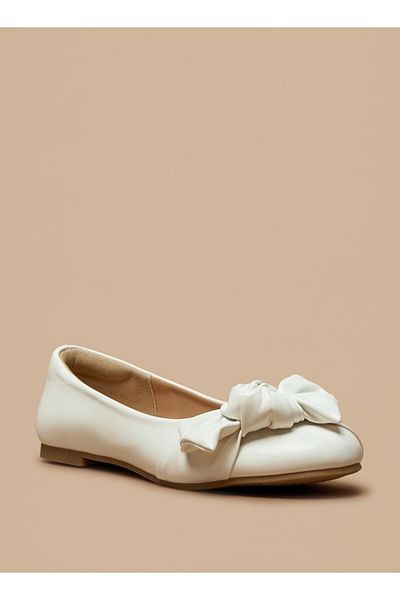 Little Missy Solid Slip-On Round Toe Ballerina with Bow Detail