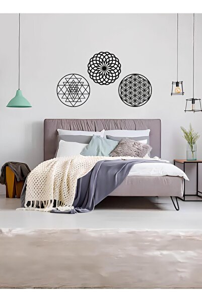 Capellawoodworks 3'lü Dönüşüm Seti Ahşap Sri Yantra Yaşam Çiçeği Yoga Mandala Siyah
