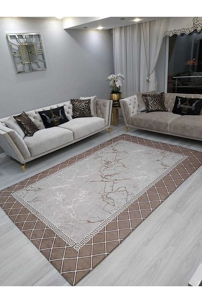 ALLGELSİN New Season Elastic Carpet Cover Decorative Washable Digital Printing Carpet Cover Modern Striped Cover