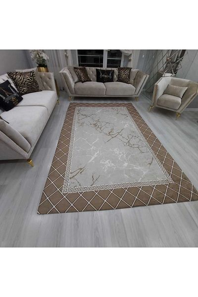 ALLGELSİN New Season Elastic Carpet Cover Decorative Washable Digital Printing Carpet Cover Modern Striped Cover