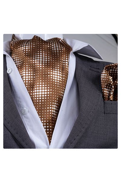 Exve Exclusive Brown and White Abstract Polka Dot Patterned Scarf Handkerchief Set