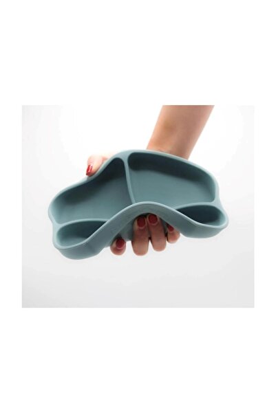 HOLLYHOME طبق تغذية الطفل من السيليكون الأزرق غير القابل للانزلاق - حاوية أطفال مكونة من 3 أقسام وغطاء كرسي مرتفع 18 × 17 سم