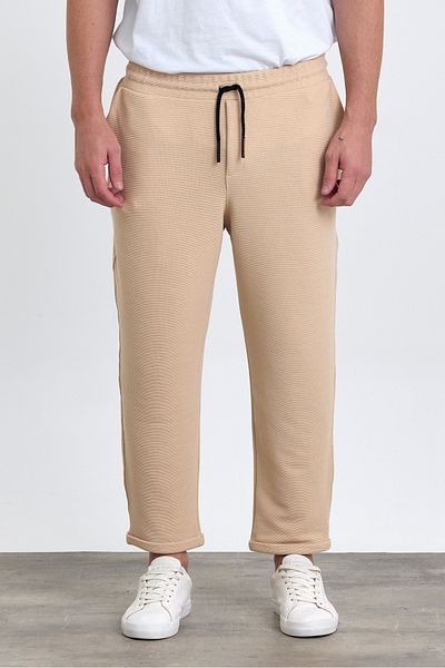 COMBİNE MİCHAİL Pantaloni de jogger pentru bărbați - picior dublu, bumbac, talie elastică și șnur - BEI