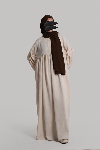 Emare Φόρεμα από βαμβακερό λινό με κουμπιά - Latte