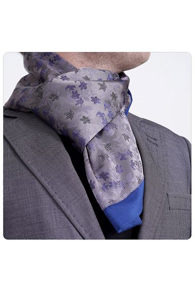 Exve Exclusive Model floral albastru argintiu țesătură jacquard eșarfă elegantă pe două fețe