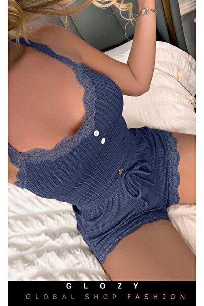 GLOZY Özel Seri Dantel & Düğme Detaylı Alt Üst Şortlu Takım