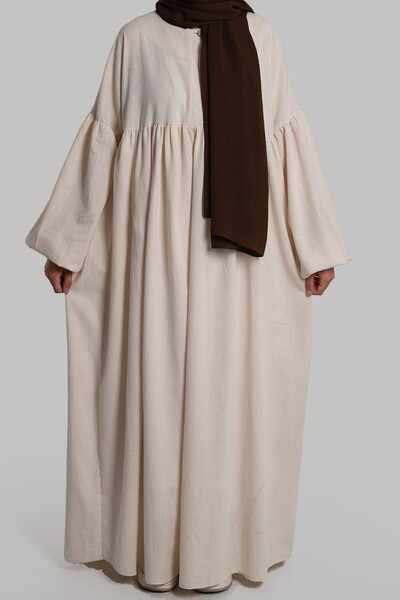 Emare Φόρεμα από βαμβακερό λινό με κουμπιά - Latte