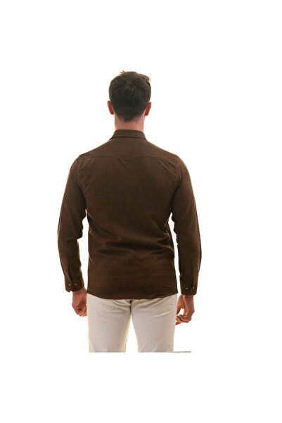 Exve Exclusive Коричнева замша з двома кишенями, бавовняна сорочка в стилі вестерн, бавовняна сорочка slim fit