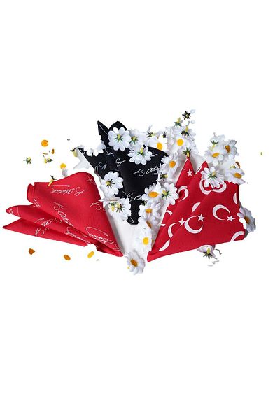 Exve Exclusive مجموعة مكونة من 3 مناديل مبللة ذات طية صدر السترة باللون الأحمر والأسود بتوقيع Türkiye Crescent Star Flag وMustafa Kemal Atatürk