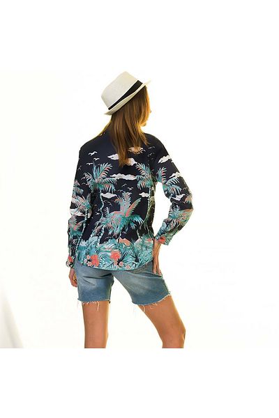 Exve Exclusive Cămașă de damă cu model hawaian, albastru bleumarin, turcoaz