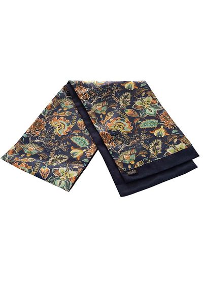 Exve Exclusive Eșarfă pentru bărbați cu două fețe, cu model de flori colorate, albastru bleumarin